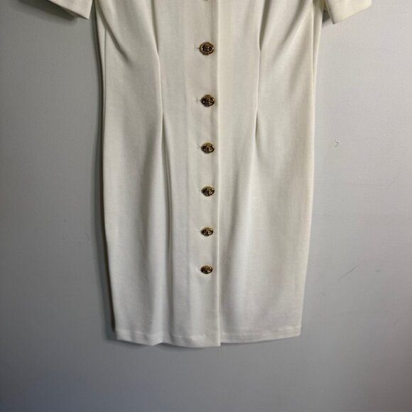 Vintage All That Jazz White Gold Button Dress Size 9/10 - Picture 4 of 7